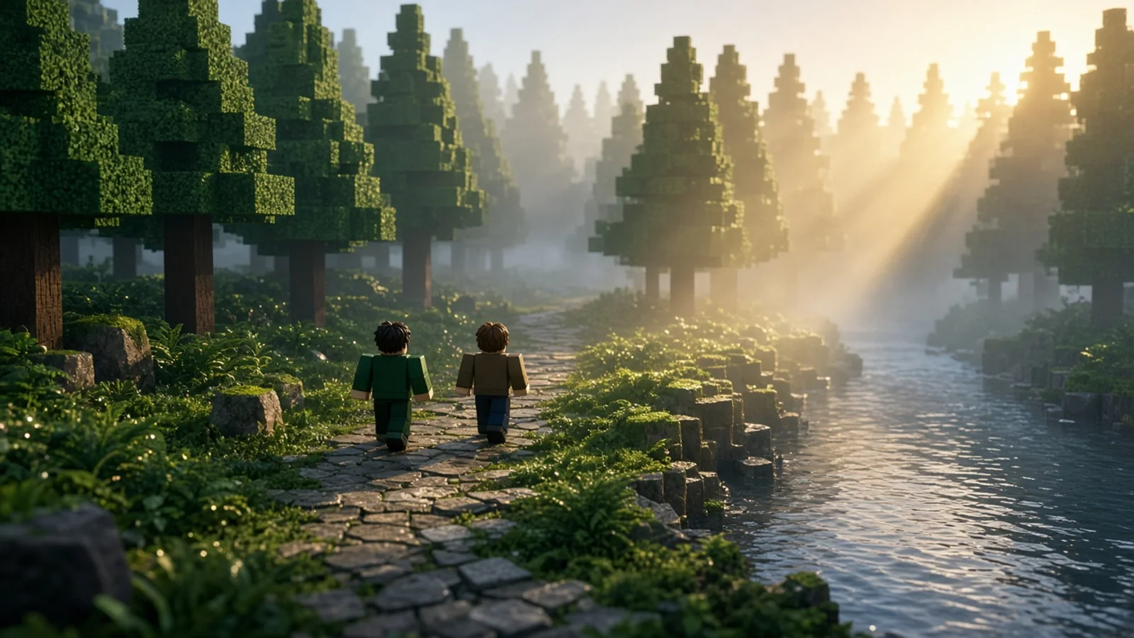 Morning forest at four quality levels